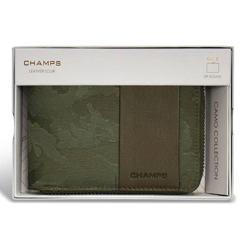 Champs Camo Leather Zip Around Wallet