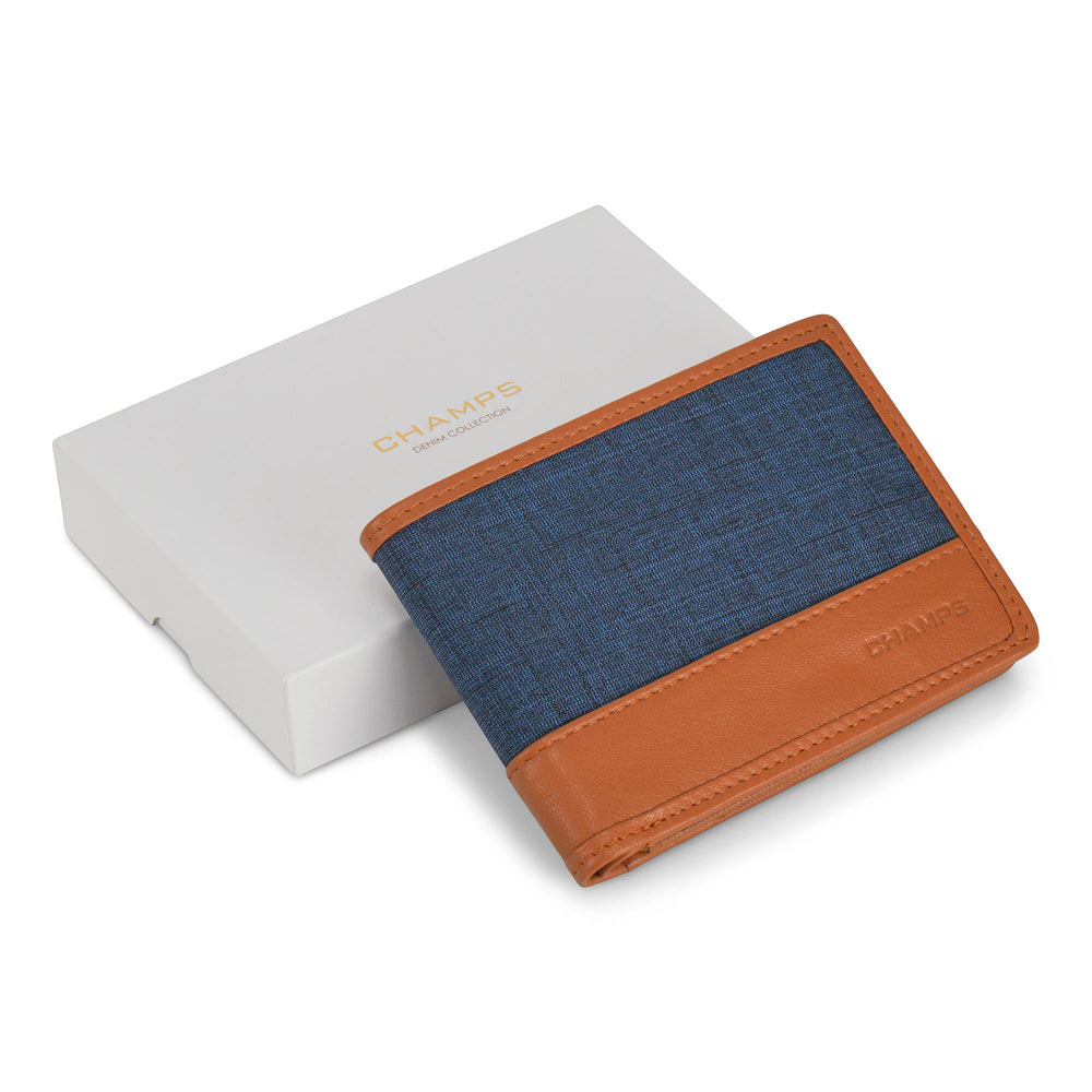 Champs Denim Leather Center Wing Wallet