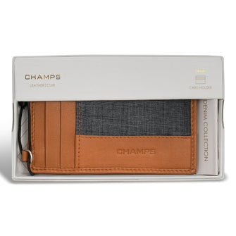 Champs Porte-cartes fin en cuir denim 
