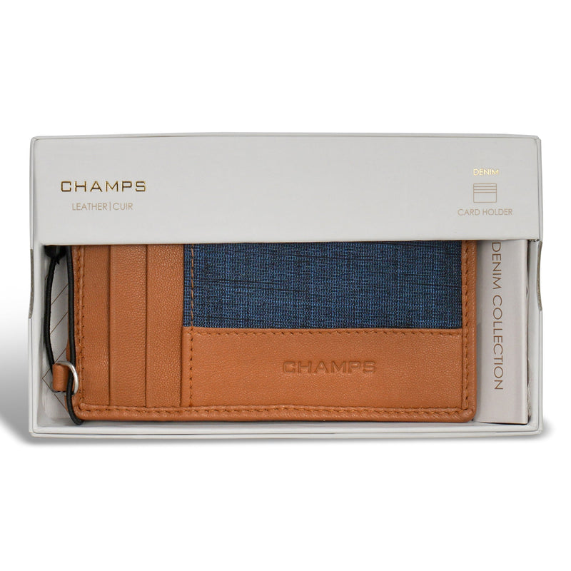 Champs Porte-cartes fin en cuir denim 