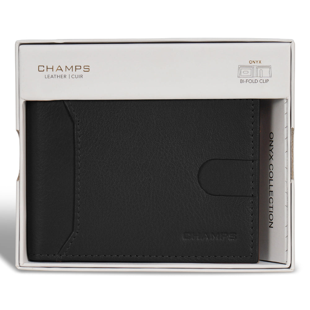 Champs Onyx Leather Bi-Fold Clip Wallet
