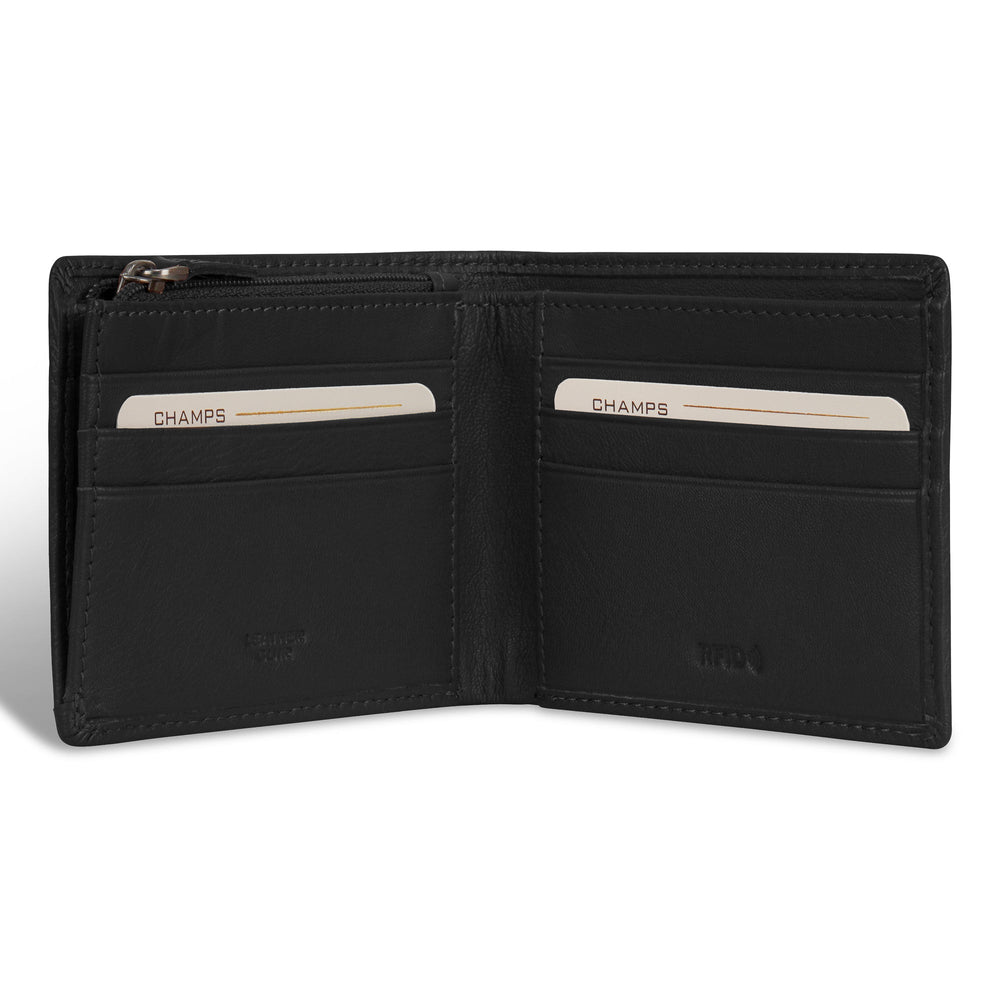 Champs Onyx Leather Zip Bi-Fold Wallet
