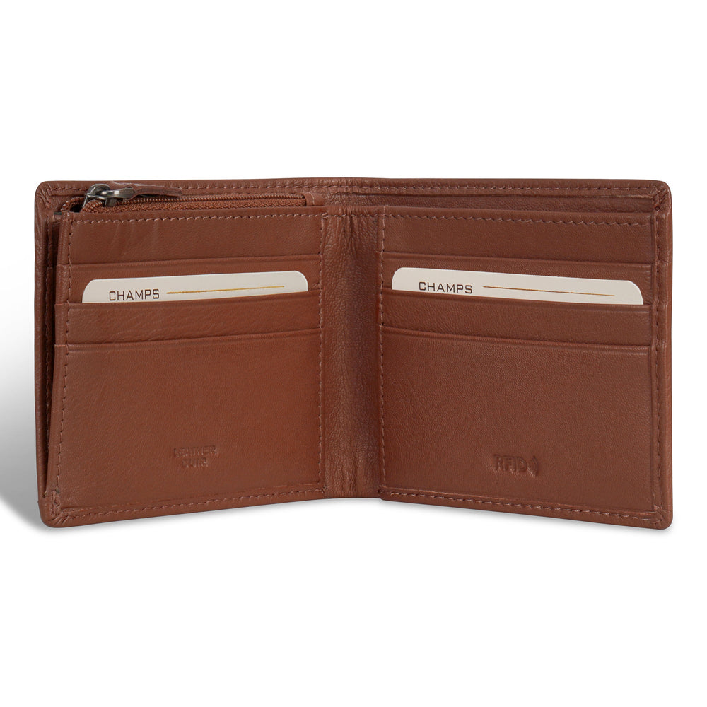 Champs Onyx Leather Zip Bi-Fold Wallet