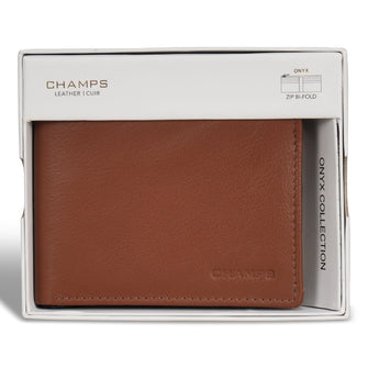 Champs Onyx Leather Zip Bi-Fold Wallet