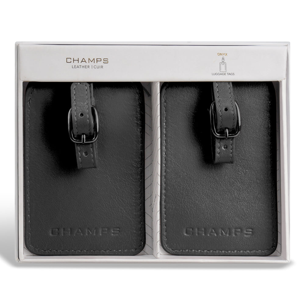 Champs Onyx Leather Luggage Tags