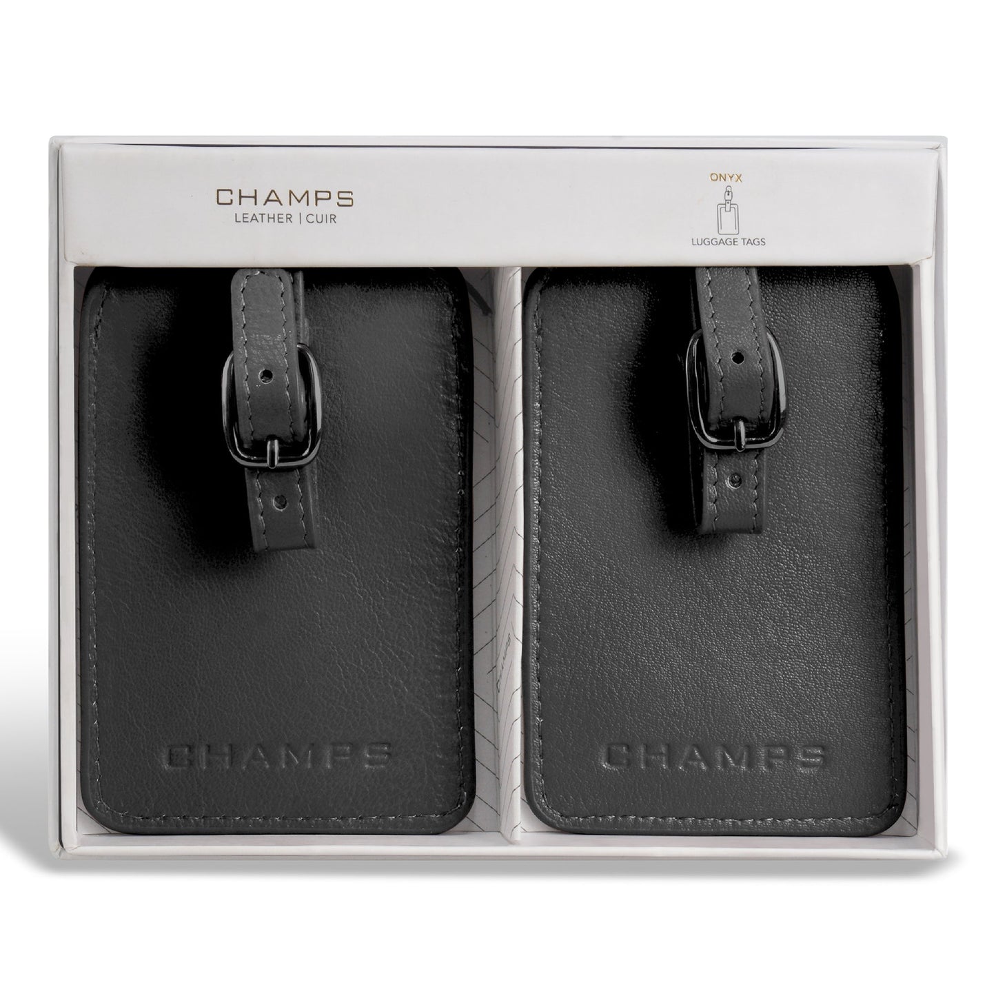 Champs Onyx Leather Luggage Tags