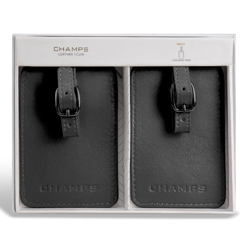 Champs Onyx Leather Luggage Tags